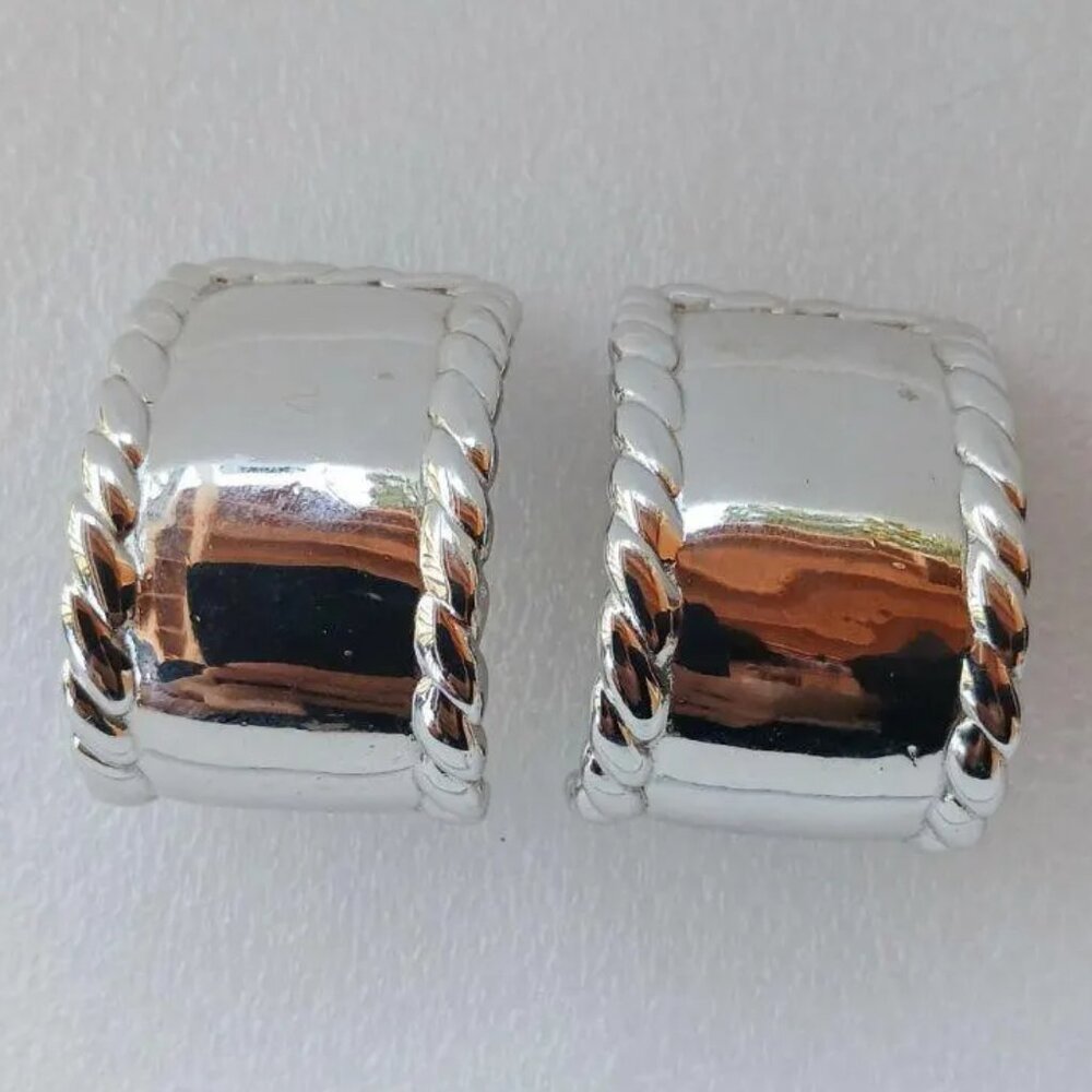 Vintage Givenchy Silver-Tone Clip-On Earrings 1980s Designer ~1.375" 37.4g